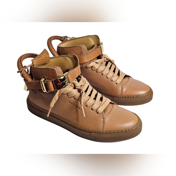 Authentic Buscemi 100mm Clip Tan Leather High Top Sneakers Men's EUR 39 Italy